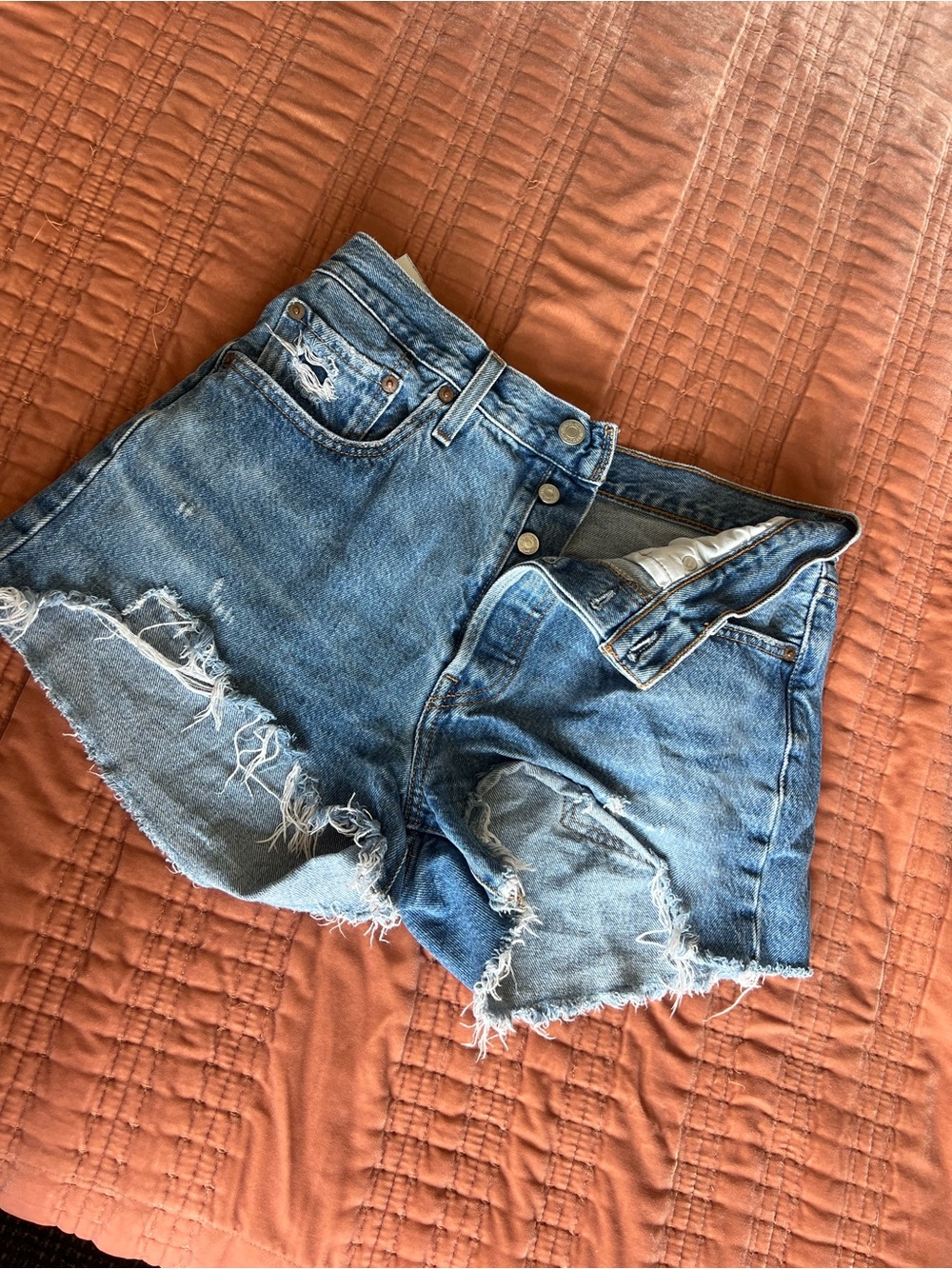 Levi's Distressed Cutoff Denim Shorts - Medium Blue